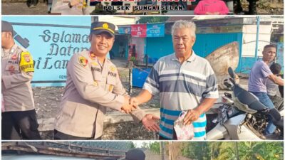 Polsek Sungai Selan, Kapolsek Iptu Sugiyanto SH Secara Langsung Turun Ke Jalan Bagi-bagi Takjil Menjelang Berbuka Puasa Kepada Masyarakat