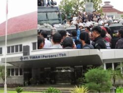 Ribuan Massa Menggelar Demonstrasi Di PT. Timah Menuntut Melegalisasi Pertambangan Rakyat.